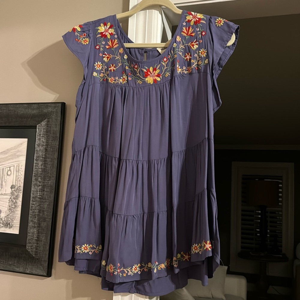 Savanna Jane Purple Tiered Embroidered Boho Top